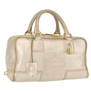 LOEWE Anagram Americana 28 Hand Bag Leather Gold Tone Auth bs32274